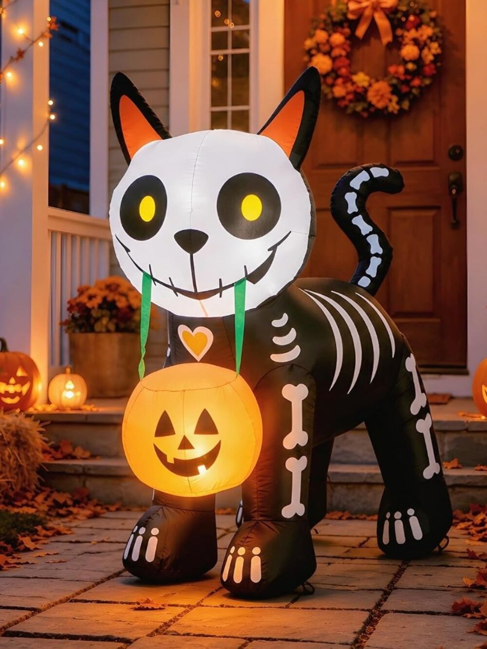 5FT Halloween Inflatables Cute Skeleton Cat Outdoor Decorations
